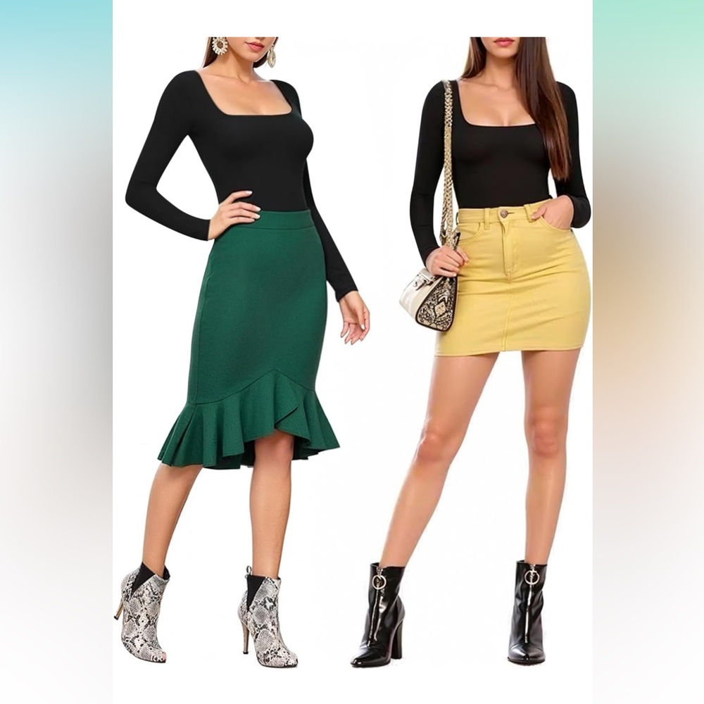 MANGOPOP Women's Square Neck‎ Long Sleeve Tops Bodysuit- small - Picture 3 of 7